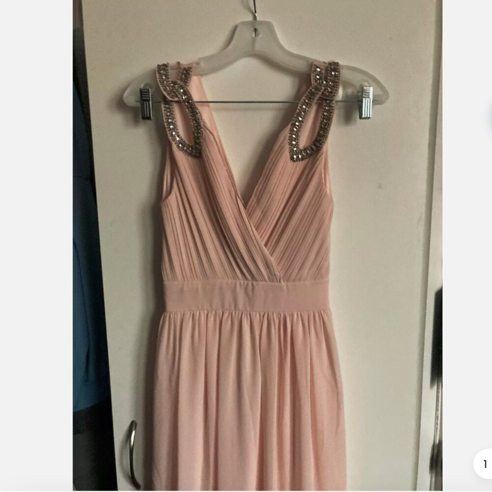 TFNC London Women DUST PINK Chiffon Long Maxi Prom Party Dress size XS 0 RARE